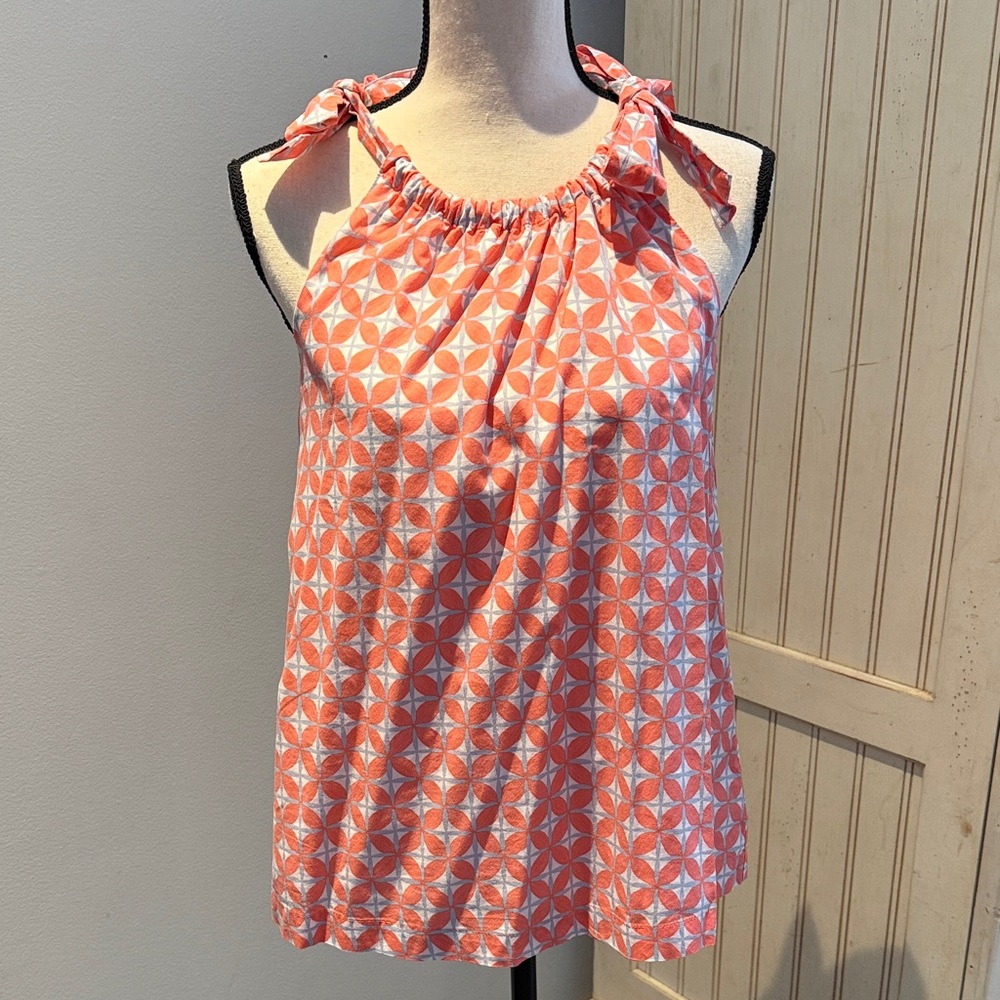 Southern Tide Coral and White Patterned Blouse